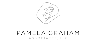 Logo of Pamela Graham Associates, LLC with stylized initials in gray on a white background.