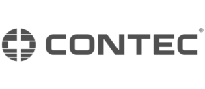 Company logo for Contec, featuring a stylized symbol and bold gray text.