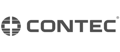 Company logo for Contec, featuring a stylized symbol and bold gray text.