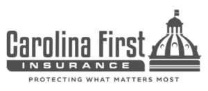 Logo of Carolina First Insurance with the tagline Protecting What Matters Most and a building dome illustration.