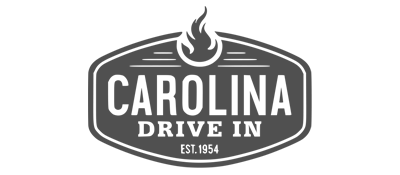 Carolina Drive In logo with stylized flame design, established in 1954, capturing vintage and classic diner aesthetics.