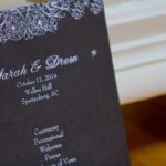 Elegant black and white wedding invitation for Sarah and Drew, October 11, 2014, at Walker Hall, Spartanburg, SC.